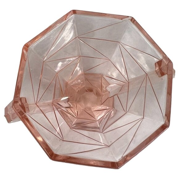 Pink Depression Glass Cracked Ice Covered Sugar Bowl with Lid Art Deco Style VTG - Picture 6 of 9